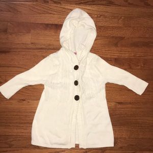 white hooded knit sweater